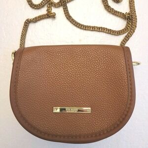 Steve Madden Brown Pebbled Crossbody Bag Gold Chain Strap Flap Boho Classic